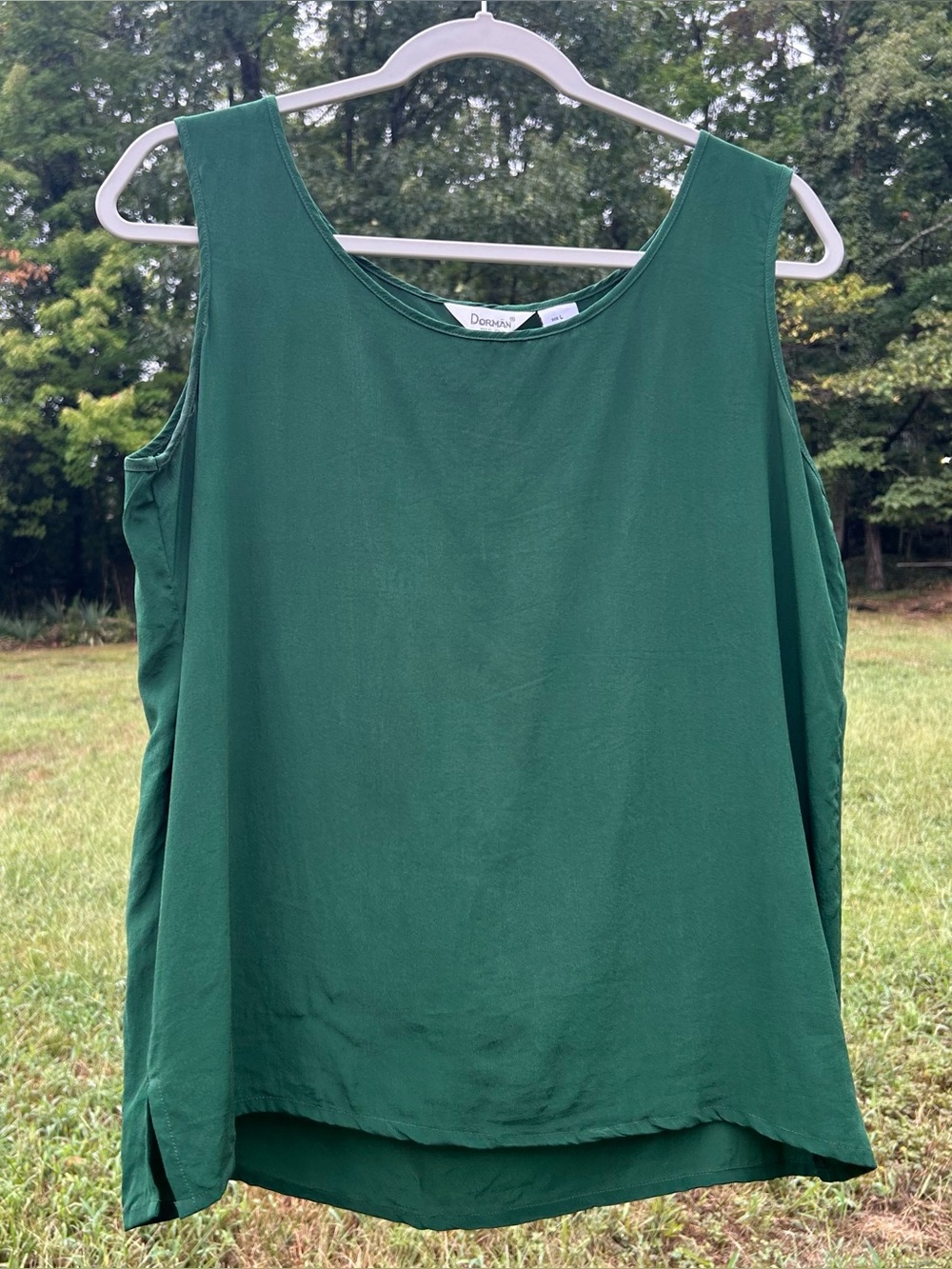 Vintage 100% silk emerald green tank office siren old money size L